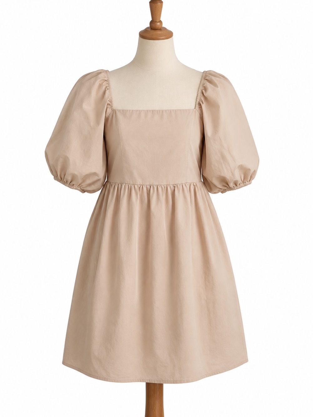 Copper Key Beige Puff-Sleeve Square-Neck Mini Dress
